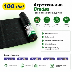 Агротканина Bradas 1,1×5 м 100 г/м² чорна